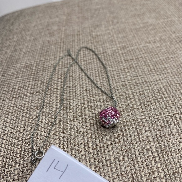 SILVER tone Necklace Pink White Rhinestones Crystals Bead Style Round on Chain - Picture 5 of 5